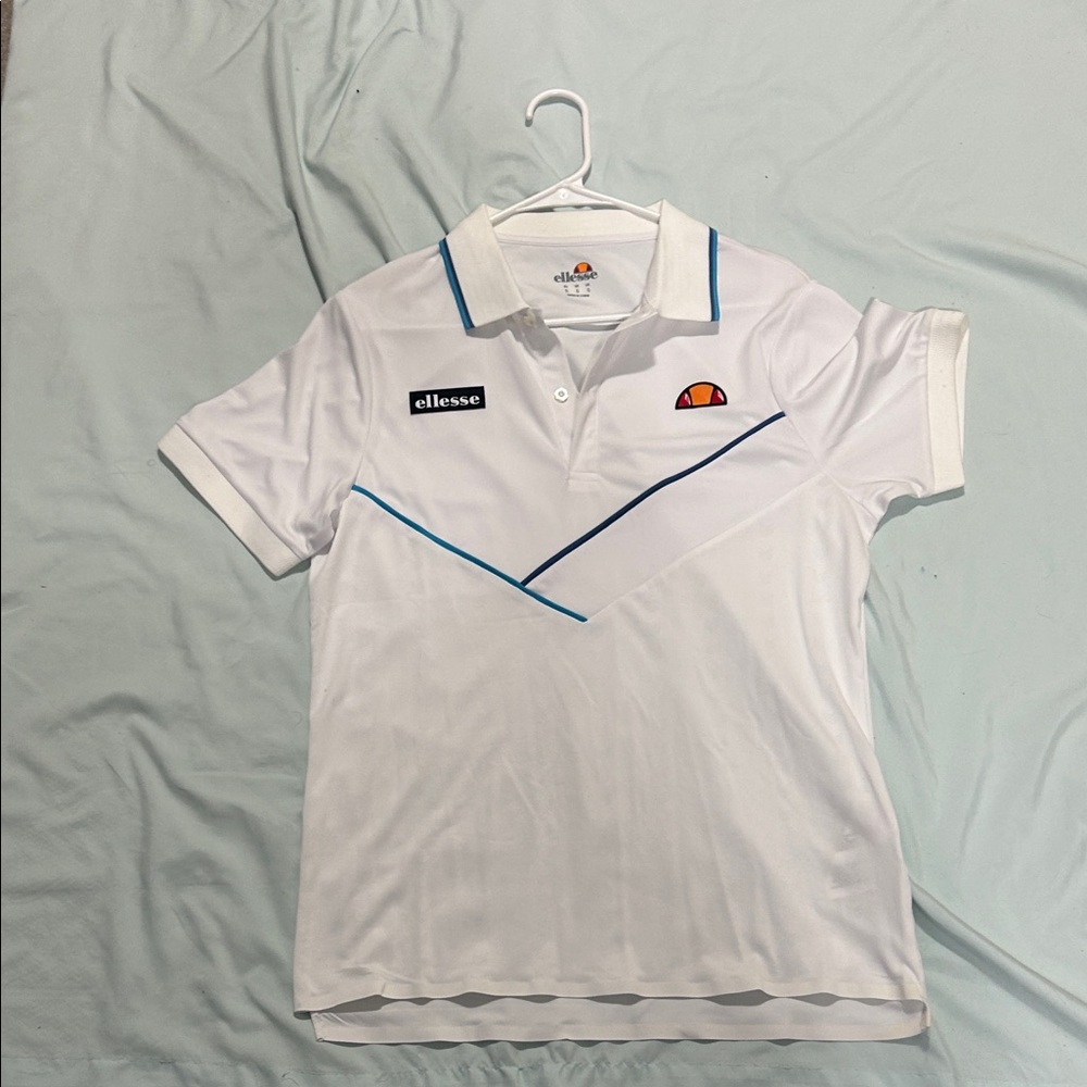 Ellesse White Polo Shirt with Blue Accents